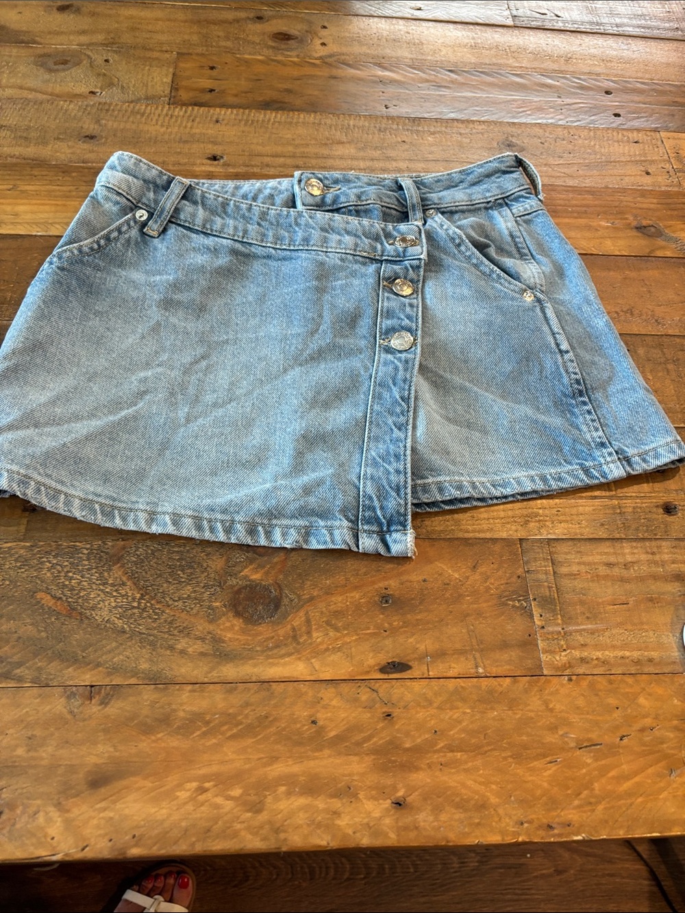 We The Free Light Blue Denim Button-Front Mini Skirt